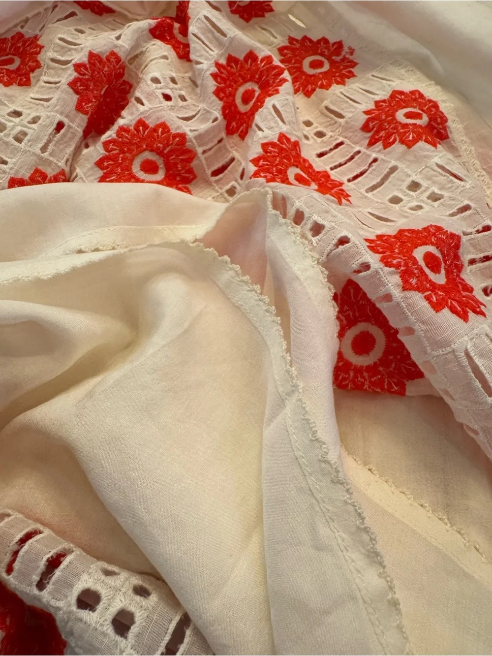 Anthropologie Skirt Set Boho Eyelet Orange Cream Floral Midi Skirt Crop Top MED